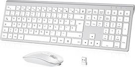 Belaidė klaviatūra ir pelė, cimetech belaidė įkraunama 2.4G italų QWERTY išdėstymo ergonominė klaviatūra, itin plona, skirta kompiuteriui / staliniam kompiuteriui / kompiuteriui / nešiojamajam kompiuteriui / "Windows 10/8/7" (sidabrinė)