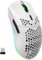 Belaidė žaidimų pelė, 2.4G itin lengva "Honeycomb Shell" ergonominė RGB pelė su 750 mAh baterija, energiją taupančiu dizainu, 6 mygtukais ir mini USB imtuvu, skirta "Windows", "Mac OS", nešiojamiesiems kompiuteriams, išmaniesiems televizoriams (balta)