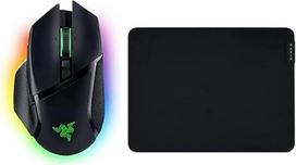 Belaidė žaidimų pelė "Basilisk V3 Pro" ("Razer HyperScroll" pakreipimo ratukas, "Focus Pro" 30K optinis jutiklis, "HyperSpeed" belaidis ryšys) - Minkštas žaidimų pelės kilimėlis "Black & Gigantus V2 Medium" - juodas