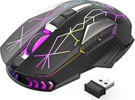 Belaidė žaidimų pelė, 2400 DPI, šoninis mygtukas, USB imtuvas, kvėpuojantis RGB apšvietimas, 7 mygtukai, tylus paspaudimas, 2,4 GHz įkraunama belaidė pelė, žaidimų pelė nešiojamajam kompiuteriui, asmeniniam kompiuteriui - Star Black