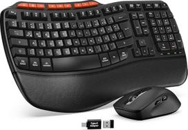 Belaidis 2,4 GHz banginių klavišų 2,4 GHz dydžio ergonomiškos klaviatūros su paminkštinta riešo atrama ir 4 pakreipimo kampais rinkinys, 3 DPI pelė "Windows/Mac OS/Desktop/Laptop/PC - MA31