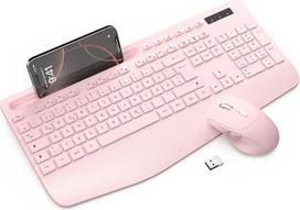 Belaidis klaviatūros ir pelės rinkinys, ergonomiška pilno dydžio klaviatūra su riešo atrama, telefono laikikliu, miego režimu, tyli 2,4 GHz belaidė klaviatūra ir pelė, skirta "Windows", kompiuteriui, nešiojamajam kompiuteriui, asmeniniam kompiuteriui - ro