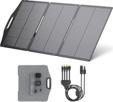 BigBlue 150 W nešiojamoji saulės baterija ETFE, sulankstomos N tipo saulės baterijos 20,8 V / 9,23 A su stovu, IP68 vandeniui atsparus, nešiojamasis saulės įkroviklis su 5 jungčių tipais, skirtas degalinėms, stovyklavietėms, nameliams ant ratų