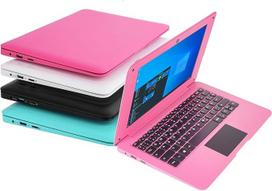 Bigmachine Kompiuterinis nešiojamasis kompiuteris Mini 10,1 colio 32GB "Windows 10" itin plonas ir lengvas "Netbook" keturių branduolių kompiuteris HDMI USB interneto kamera "Netflix" "YouTube" QWERTZ išdėstymas (tamsiai rožinis)