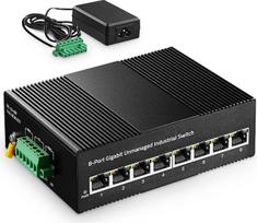 Binardat 8 prievadų Gigabit Din Rail pramoninis Ethernet komutatorius, 8 prievadai 10/100/1000Mbps, be ventiliatoriaus, montuojamas ant sienos, su vienu maitinimo šaltiniu
