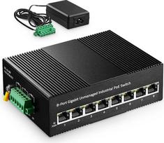 Binardat 8 prievadų Gigabit PoE Din Rail pramoninis Ethernet komutatorius, 8 PoE IEEE802.3af/at, 16Gbps komutavimo pajėgumas, su 96 W maitinimo šaltiniu