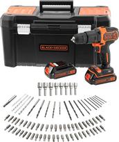 BLACK+DECKER BCK186S2KA-QW akumuliatorinis gręžtuvas - 25 mm medienai - 10 mm metalui - 2 greičio nustatymai - 80 priedų - pateikiamas įrankių dėžėje 18 V 2 akumuliatoriai