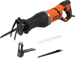 BLACK+DECKER BES301 Elektrinis stūmoklinis pjūklas 750 W (20 mm eigos ilgis, universalus pjūklas su judančia pjūklo kojele ir šakų spaustuvu, skirtas greitai pjauti medieną, metalą, yra 1 medžio ir 1 metalo pjūklo diskas)