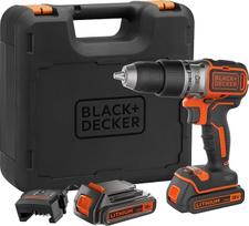 BLACK+DECKER BL188KB-QW bešepetėlinis akumuliatorinis gręžtuvas/suktuvas su dvigubu ličio akumuliatoriumi, 18 V, 1,5 Ah, dėkle, juodos/apelsininės spalvos, oranžinės spalvos, BL188KB-QW 27 W, 18 V