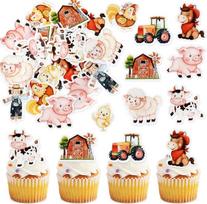 Blumomon Pakuotė 45 fermų gyvūnų Cupcake Toppers Karvė Avis Kiaulė Viščiukas Valgomieji torto papuošalai Tvartas Fermos gyvūnai Torto dekoracijos Vaikų gimtadienio vakarėlis