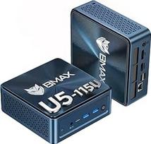 BMAX Mini kompiuteris "Intel Core Ultra 5 115U" (iki 4,2 GHz, 8C/10T), 16GB LPDDR5 ir 512GB NVMe SSD (ne daugiau kaip 4 TB), 4K@60Hz, mini kompiuteris "Win 11 Pro", "Wifi6/BT", su NPU "Intel AI Boost", skirtas efektyviam KI įrankių naudojimui
