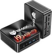 BMAX mini kompiuteris B9 Power, "Intel Core i9 12900H" (iki 5,0 GHz) mini kompiuteris su 24GB LPDDR5 RAM, 1 TB NVMe SSD, "Win 11 Pro", "WiFi 6", 4K trigubas ekranas, "Bluetooth 5.2", HDMI, USB-C, DP1.4a, žaidimų / namų kompiuteris