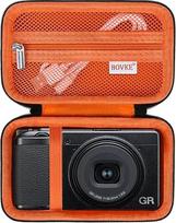 BOVKE dėklas, suderinamas su Ricoh GR IIIx HDF/GR IIIx/Ricoh GR III HDF/GR III skaitmeniniu fotoaparatu, papildoma tinklelio kišenė įkrovimo kabeliui ir priedams, juodai oranžinis, lagaminas