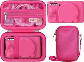 BOVKE Hartschalenkoffer + Silikonhülle für Canon PowerShot SX740 SX730 Digitalkamera, stoßfeste Eva-Aufbewahrungstasche mit weicher Silikon-Schutzhülle, Abnehmbarer Objektivabdeckung, Rosered