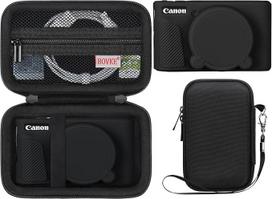 BOVKE kietasis dėklas ir silikoninis dėklas skaitmeniniam fotoaparatui "Canon PowerShot SX740 SX730" - smūgiams atsparus EVA laikymo krepšys su minkštu silikoniniu apsauginiu dėklu ir nuimamu objektyvo dangteliu - juodas