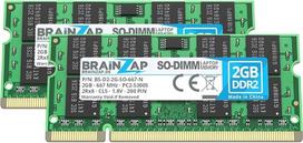 BRAINZAP 4GB DDR2 RAM SO-DIMM PC2-5300S 2Rx8 667 MHz 1.8V CL5 nešiojamųjų kompiuterių atminties modulis (2 x 2GB)
