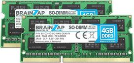BRAINZAP 8GB (2 x 4GB) DDR3 RAM SO-DIMM PC3-8500S 2Rx8 1066 MHz 1,5 V CL7 nešiojamųjų kompiuterių atminties modulis