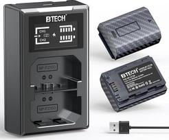 BTECH NP-FZ100 2600 mAh akumuliatorius, 2 vnt., su USB-C PD 18 W dvigubu greituoju įkrovikliu, suderinamas su "Sony A7 III, A7 IV, A7R III, A7R IV, A7R V, A7C, A7S III, A9, A6600, A6700, FX3, FX30