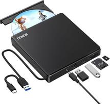 BU išorinis CD DVD diskas, USB 3.0 ir C tipo CD/DVD +/-RW ROM įrašymo įrenginys su SD/TF ir USB prievadais, optinis diskas DVD grotuvas, skirtas nešiojamajam kompiuteriui Winodws 11/10 Mac MacBook Pro Air Apple iMac