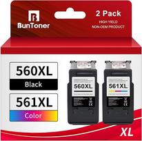 BunToner PG-560XL CL-561XL kasetės, suderinamos su "Canon" spausdintuvo 560 561 kasetėmis, skirtomis "Pixma" TS5350 TS5351 TS5352 TS5353 TS7450 TS7451 (juoda, trijų spalvų pakuotė)