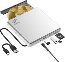 BUNUD išorinis CD DVD diskas USB 3.0 Type-C LightScribe CD/DVD įrašymo įrenginys su SD/TF lizdu ir USB prievadais, optinis CD DVD įrenginys nešiojamajam kompiuteriui Mac Apple Windows 11/10 MacBook Air Pro PC iMac
