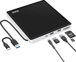BUNUD išorinis CD DVD diskas, USB 3.0 ir USB-C CD/DVD RW ROM įrašymo įrenginys su SD/TF ir 2 USB, plonas optinis DVD grotuvas, skirtas kompiuteriui Mac MacBook Pro Air iMac Apple Windows 11/10