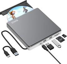 BUNUD išorinis CD/DVD diskas, USB 3.0 ir C tipo nešiojamasis CD DVD įrašymo įrenginys su SD TF lizdu ir 2 USB prievadais, plonas išorinis DVD diskas, skirtas nešiojamiesiems kompiuteriams, PC, iMac, Apple Windows