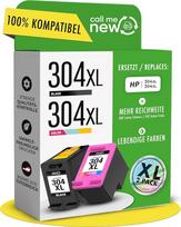 callmenew 304XL spausdintuvo kasetės - suderinamos su HP 304 spausdintuvo kasetėmis / HP 304 XL juodos ir spalvotos - XL serijos išmaniosios mikroschemos, skirtos "DeskJet 2630", "Envy 5030", "DeskJet 3750" - 2 pakuotės