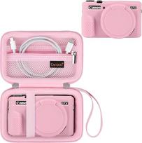 Canboc Kameratasche für Canon PowerShot G7 X Mark II Digitalkamera, 1* Hartschalenkoffer + 1* Weiche Silikon-Schutzhülle mit Abnehmbarer Objektivabdeckung, Rosa (nur Tasche)
