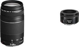Canon EF 75-300 mm F4.0-5.6 III priartinantis objektyvas (58 mm filtro sriegis) juodas ir EF 50 mm F1.8 STM objektyvas (58 mm filtro sriegis) juodas