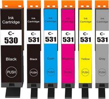Cartridgeify PGI-530 CLI-531 XXL spausdintuvo kasetės suderinamos su Canon PGI-530XXL CLI-531XXL kasetėmis (1x juoda, 1x žydra, 1x purpurinė, 1x geltona, 1x geltona, 1x pilka, 1x PGBK, 6 vnt.), skirtomis PIXMA TS8750,