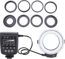 CCYLEZ LED blykstės žiedo rinkinys, žiedo adapteris, blykstės valdiklis su LCD ekranu DSLR fotoaparatams, 7 ryškumo režimai, 4 blykstės režimai
