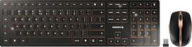 CHERRY DW 9100 plonas belaidės klaviatūros ir pelės rinkinys, ES išdėstymas (QWERTY), "Bluetooth" ir 2,4 GHz radijo ryšys, tylūs klavišai, įkraunamas, juodos spalvos