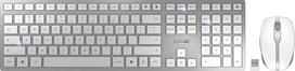 CHERRY DW 9100 SLIM belaidės klaviatūros ir pelės rinkinys, JAV tarptautinis išdėstymas (QWERTY), "Bluetooth" ir 2,4 GHz radijo ryšys, tylūs klavišai, plokščias dizainas, įkraunamas, baltas / sidabrinis