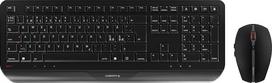 CHERRY GENTIX stalinių kompiuterių belaidis klaviatūros ir pelės rinkinys, šiaurietiškas išdėstymas (QWERTY), 2,4 GHz radijo ryšys, integruota riešo atrama, simetrinė pelė, juoda