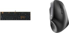 CHERRY KC 200 MX mechaninė biuro klaviatūra su anoduoto metalo plokštele ir belaidė pelė MW 4500, ergonomiška dešiniarankė 45° dizaino pelė