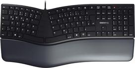 CHERRY KC 4500 Ergo, ergonomiška klaviatūra, vokiškas išdėstymas (QWERTZ), laidinė, riešo atrama su atminties putomis, išlenkta klaviatūra, juoda