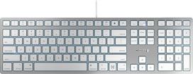 CHERRY KC 6000C, laidinė "Mac" klaviatūra (USB-C prievadas), amerikietiško išdėstymo (QWERTY), tylūs klavišai, plokščias dizainas, balta/sidabrinė