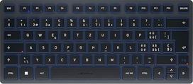 CHERRY KW 7100 MINI BT Kompaktiška kelių įrenginių klaviatūra su 3 "Bluetooth" kanalais ir šveicarišku išdėstymu (QWERTZ), plokščios konstrukcijos, su dėklu, skalūno mėlynos spalvos