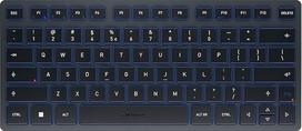 CHERRY KW 7100 MINI BT Kompaktiška kelių įrenginių klaviatūra su 3 "Bluetooth" kanalais, ES išdėstymu (QWERTY), plokščio dizaino, su dėklu, skalūno mėlynos spalvos