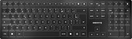 CHERRY KW 9100 Plona belaidė klaviatūra Prancūziško išdėstymo AZERTY klaviatūra Pasirenkamas "Bluetooth" arba belaidis ryšys SX žirklinis mechanizmas USB įkraunamas plokščias juodas sidabrinis