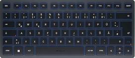 CHERRY KW 7100 MINI BT Kompaktiška kelių įrenginių klaviatūra su 3 "Bluetooth" kanalais, vokišku išdėstymu (QWERTZ), plokščios konstrukcijos, su dėklu, skalūno mėlynos spalvos