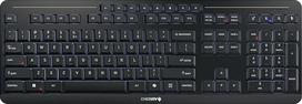 CHERRY Stream Keyboard Ultimate belaidė kelių įrenginių klaviatūra, skirta iki 4 įrenginių, JAV išdėstymas (QWERTY), "Bluetooth", 2,4 GHz ir laidas, apšviesta, juoda