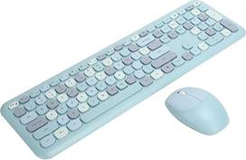 ciciglow belaidės klaviatūros ir pelės derinys, spalvinga rašomosios mašinėlės klaviatūra su apvaliais klavišais ir skaičių klaviatūra, 2.4G USB Kawaii klaviatūra, suderinama su nešiojamuoju kompiuteriu (mėlyna)