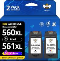 CMYBabee 560 561 XL rašalo kasetės, skirtos "Canon PG-560 CL-561", suderinamos su "Canon PIXMA TS5350i TS7450i TS5351i TS7451 TS5350 TS5350 TS5350a TS5352 TS5353 TS5300 serija (juoda+spalva, 2 pakuotės)