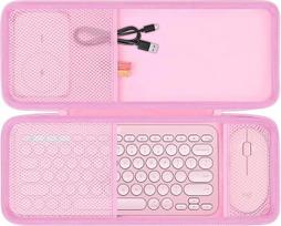 co2CREA kietas dėklas "Logitech K380" / "Pebble Keys 2 K380s" belaidės "Bluetooth" klaviatūros "Pebble Mouse M350" / "M350S" pelės komplektui (tik dėklas, neįeina į "Logitech Pebble 2" komplektą), rožinis, skirtas K380