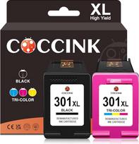 COCCINK 301 XL kasetės HP 301 spausdintuvui skirtos HP Envy 4500 spausdintuvo kasetės Envy 5530 5532 4504 Deskjet 2540 3000 1050 1000 3050 2544 2510 OfficeJet 4636 2620 skirtos HP 301 01XL Patron (1 juoda 1 spalvota)