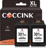 COCCINK 301XL kasetės HP 301 spausdintuvui skirtos Envy 4500 5530 4502 4504 4507 4508 5534 Deskjet 2540 1510 2544 4630 1010 2549 OfficeJet 4630 4632 4631 2620 4636 HP 301XL kasetė (2 juodos spalvos)