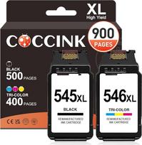 COCCINK 545XL 546XL restauruota rašalo kasetė, tinkanti "Canon" 545 546XL, suderinama su MG2410 MG2420 MG2450 MX490 MX492 TR4500 TR4520 TS202 TS205, 1 juoda, 1 spalvota