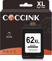 COCCINK 62XL (1 juodos spalvos) restauruotos spausdintuvo kasetės, skirtos HP 62 XL juodos spalvos spausdintuvui Envy 5540 5541 5545 5640 5642 5660 7640 7645 OfficeJet 200 250 252 5470 5740 5742 5742 5742 5742 5 74 574 745